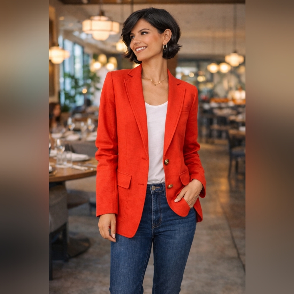 J. Crew Redish Classic Timeless Preppy Blazer Tailored Linen Blazer/Jacket